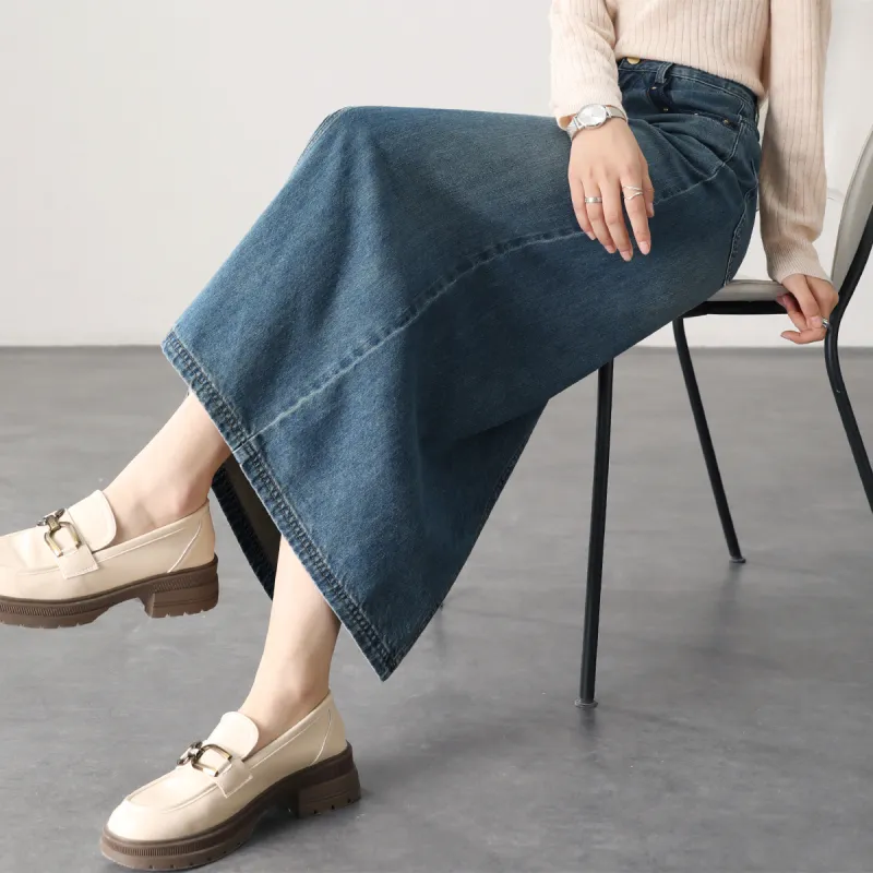 HIPPIEMISS Denim Long Skirts Women's Vintage Blue-7