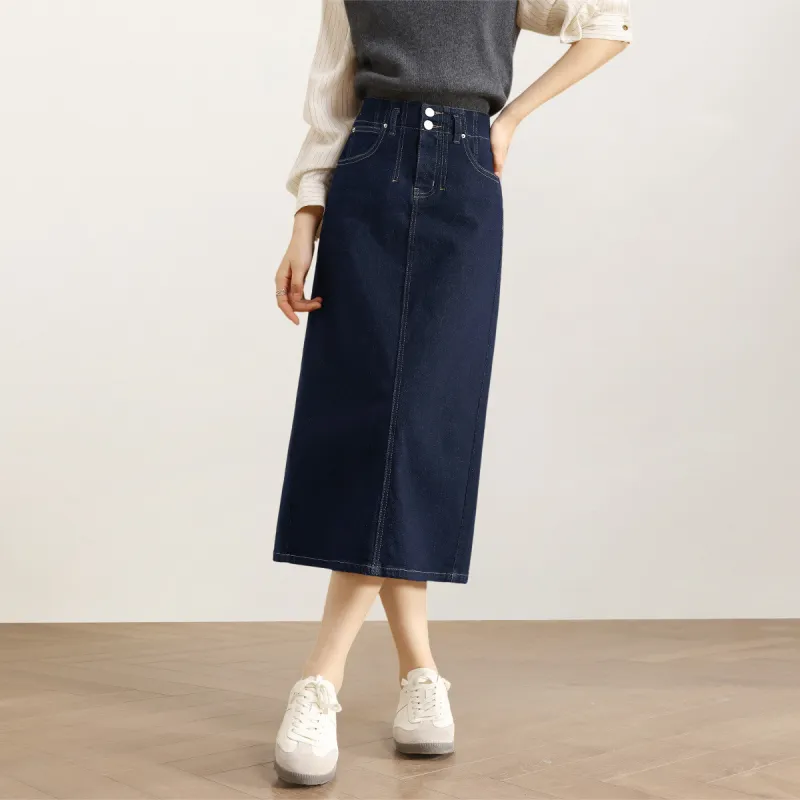 HIPPIEMISS Denim Long Skirts Women's Normal Washed Blue-3
