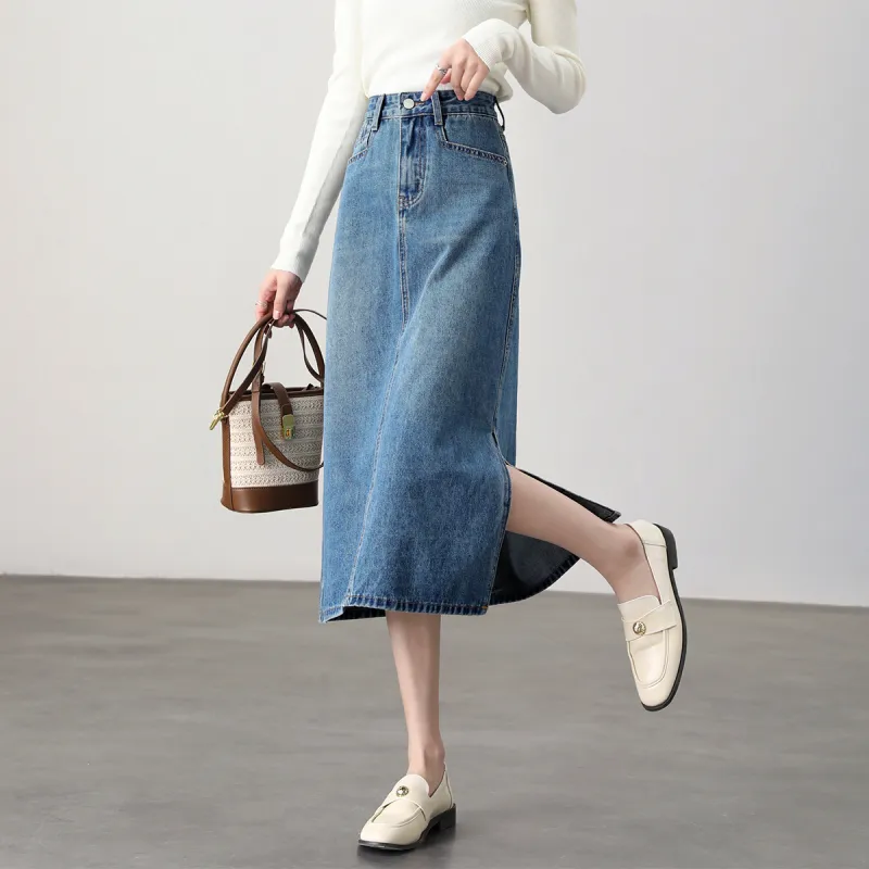 HIPPIEMISS Denim Long Skirts Women's Vintage Blue-7