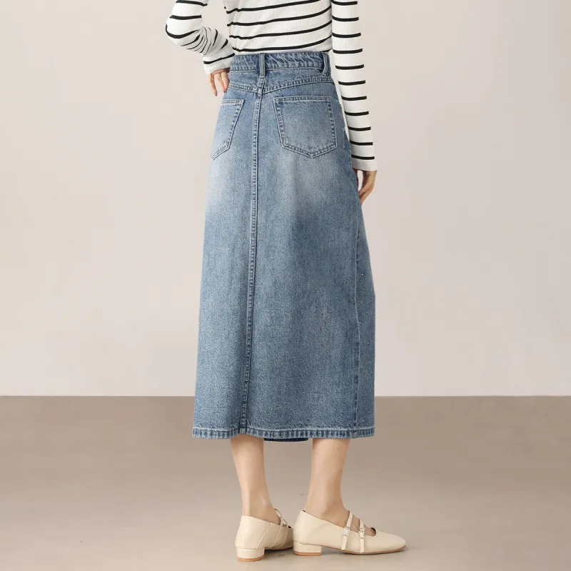 HIPPIEMISS Denim Long Skirts Women's Blue-5