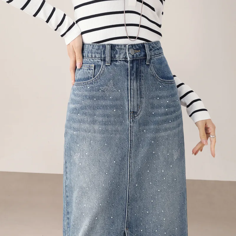 HIPPIEMISS Denim Long Skirts Women's Blue-4