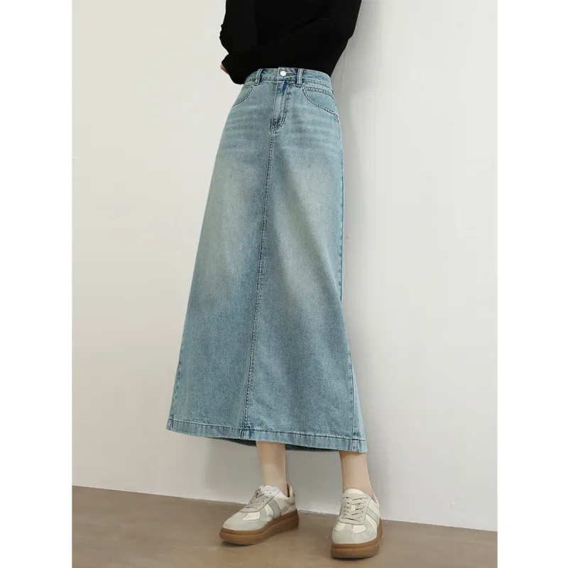 HIPPIEMISS Denim Long Skirt Women's Light Blue-2
