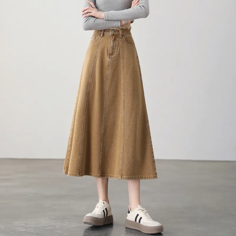 HIPPIEMISS Denim Long Skirts Women's Brown-2