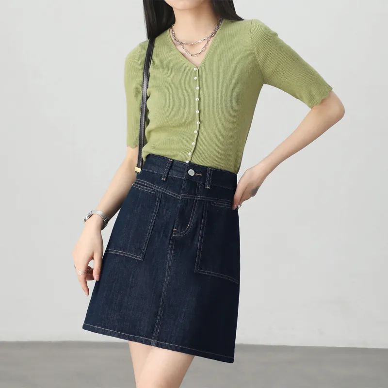 HIPPIEMISS Denim Short Skirts Women's Ink Wash Blue-3