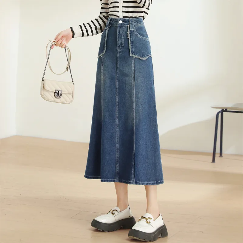 HIPPIEMISS Denim Long Skirts Women's Vintage Blue-5