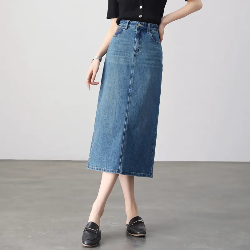 HIPPIEMISS Denim Long Skirts Women's Vintage Blue-2