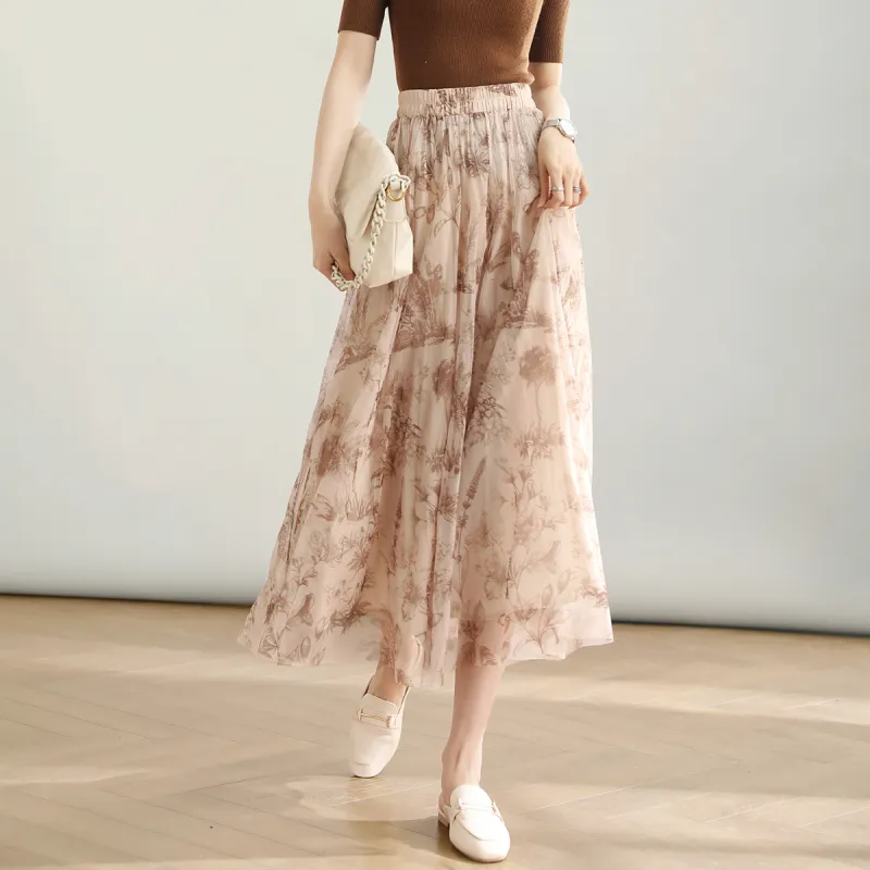 HIPPIEMISS Casual Long Skirts Women's Apricot-5
