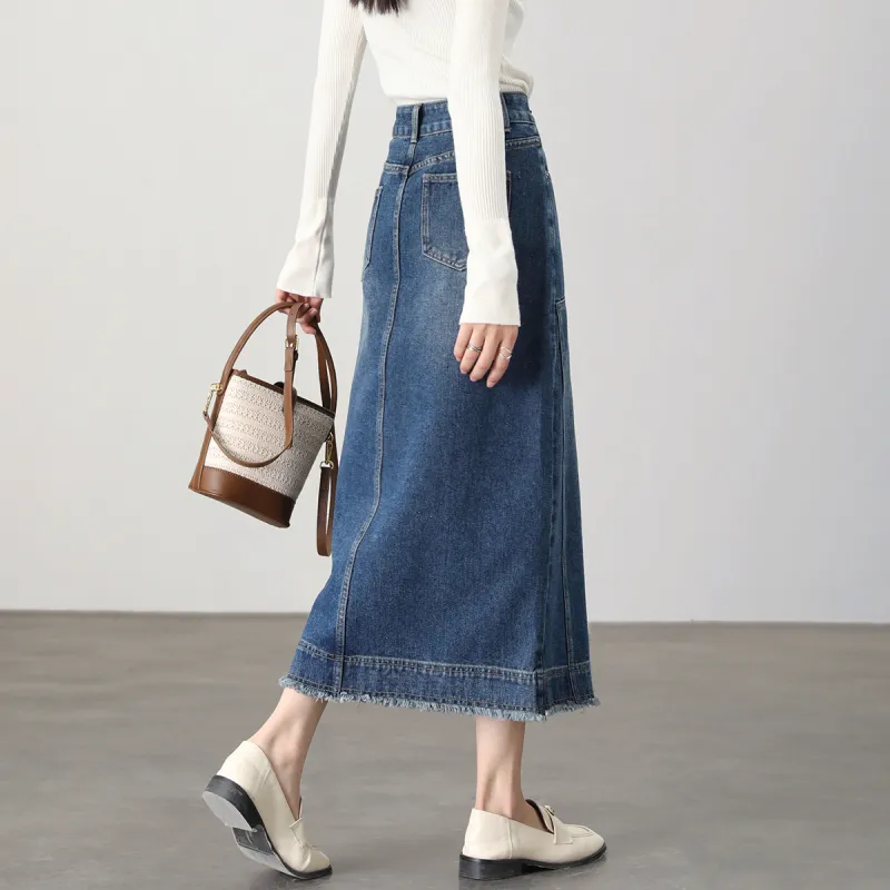 HIPPIEMISS Denim Long Skirts Women's Blue-3