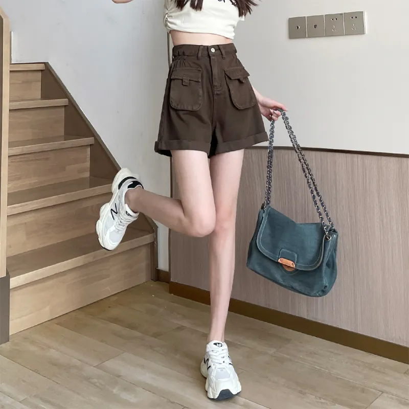 HIPPIEMISS Denim Shorts Women's Vintage Coffee-4