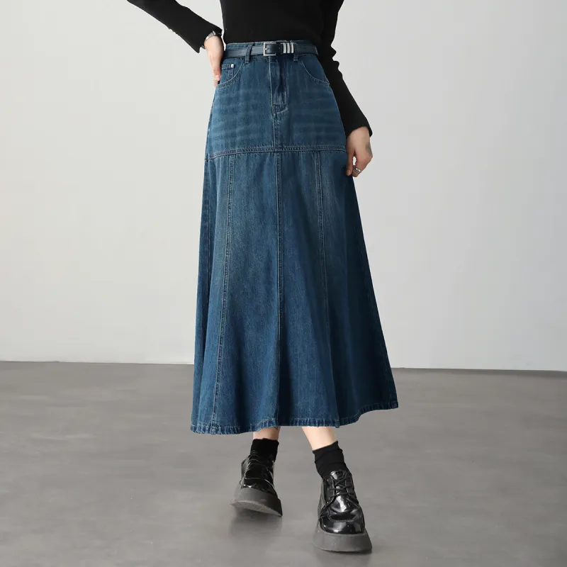 HIPPIEMISS Denim Long Skirts Women's Vintage Blue-2