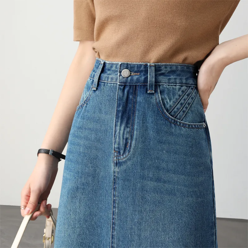 HIPPIEMISS Denim Long Skirt Women's Vintage Blue-8