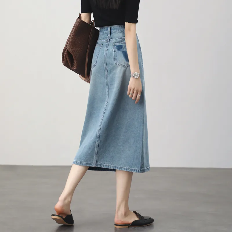 HIPPIEMISS Denim Long Skirt Women's Vintage Blue-13
