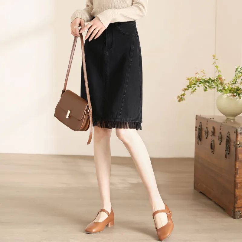 HIPPIEMISS Denim Long Skirts Women's Black-6