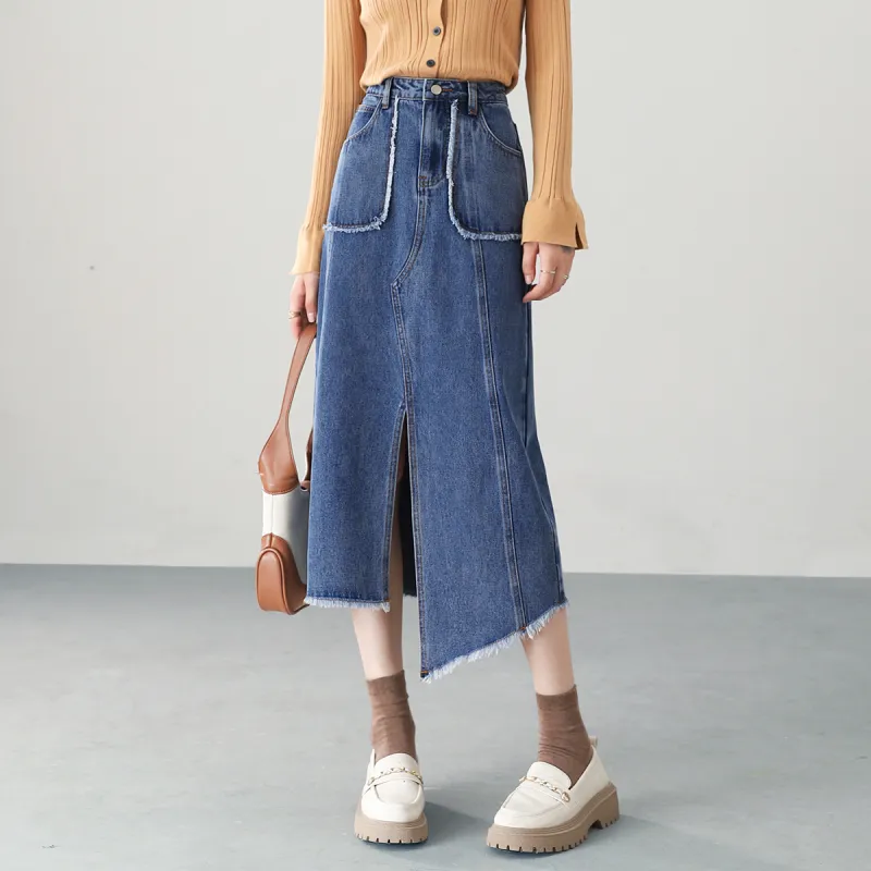 HIPPIEMISS Denim Long Skirts Women's Blue-5