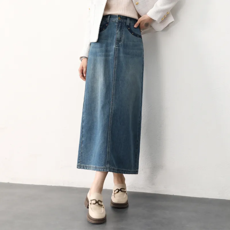 HIPPIEMISS Denim Long Skirts Women's Vintage Blue-6