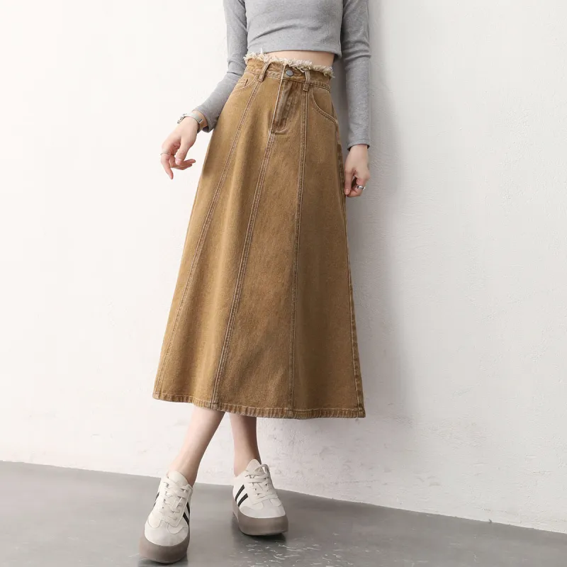 HIPPIEMISS Denim Long Skirts Women's Brown-7