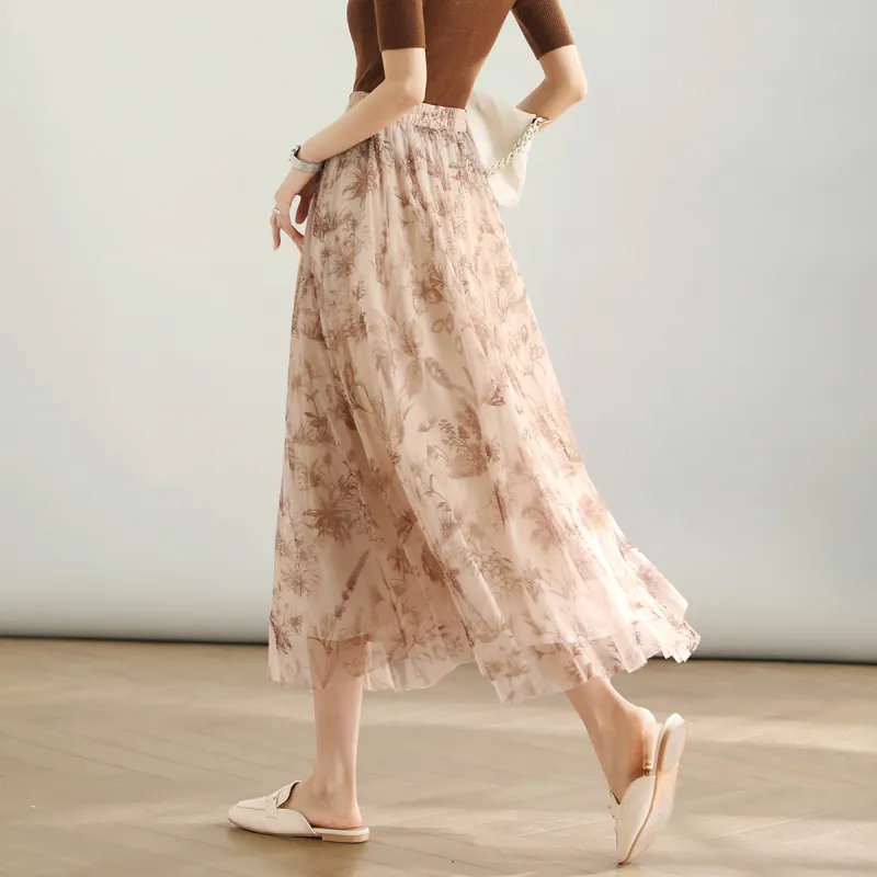 HIPPIEMISS Casual Long Skirts Women's Apricot-6