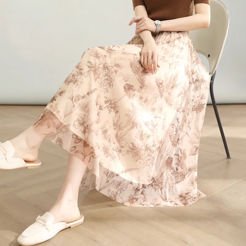 HIPPIEMISS Casual Long Skirts Women's Apricot-8
