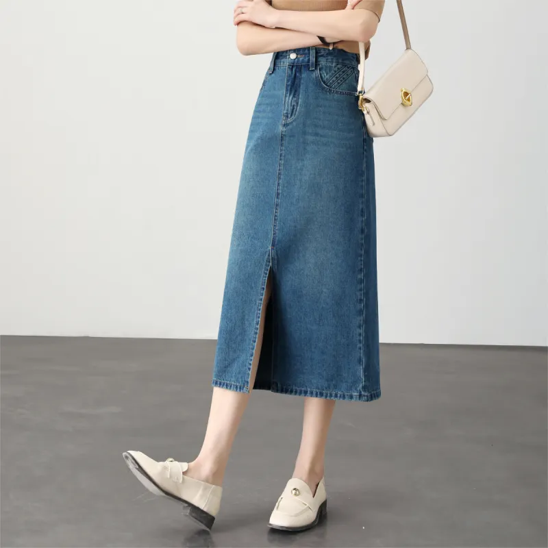 HIPPIEMISS Denim Long Skirt Women's Vintage Blue-3