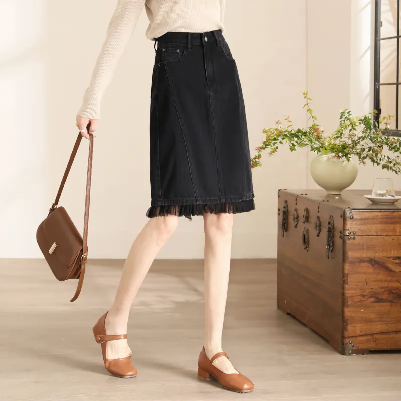 HIPPIEMISS Denim Long Skirts Women's Black-4