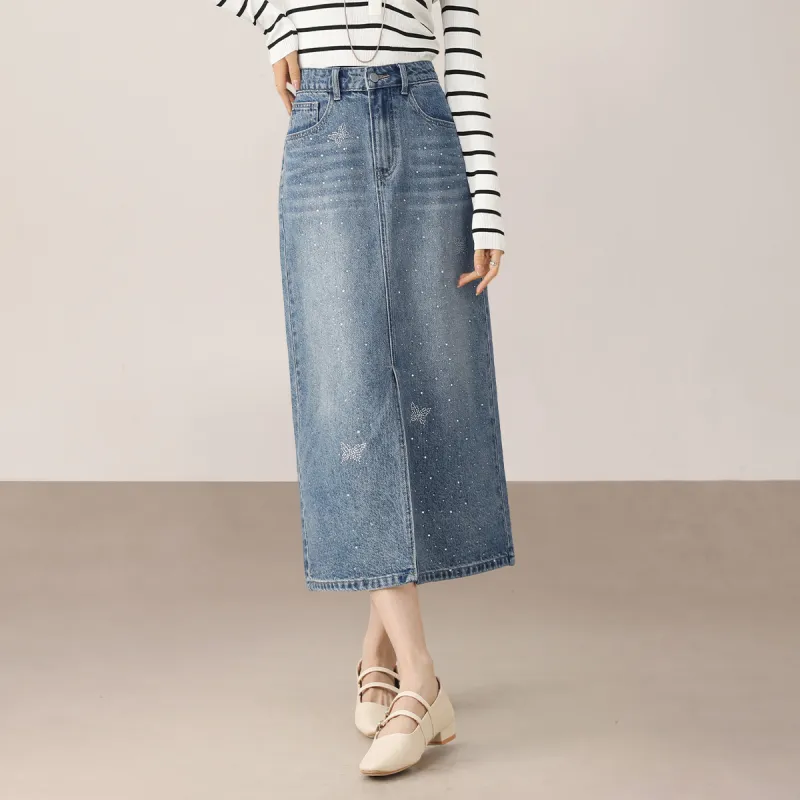 HIPPIEMISS Denim Long Skirts Women's Blue-2