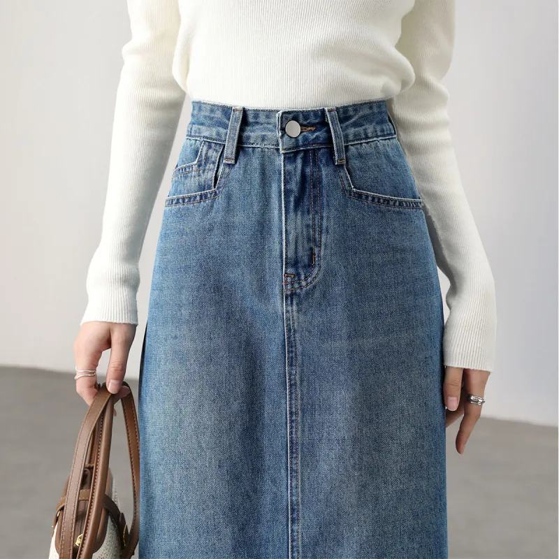 HIPPIEMISS Denim Long Skirts Women's Vintage Blue-8