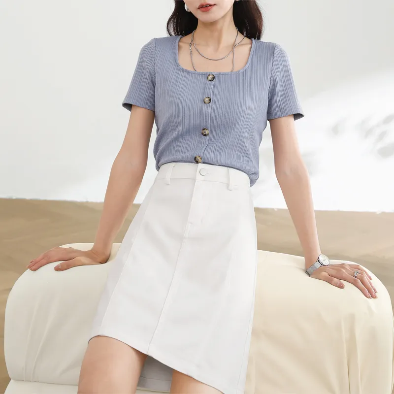 HIPPIEMISS Denim Short Skirts Women's White-7