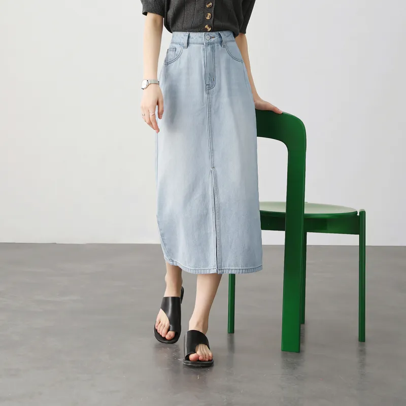 HIPPIEMISS Denim Long Skirts Women's Light Blue-6