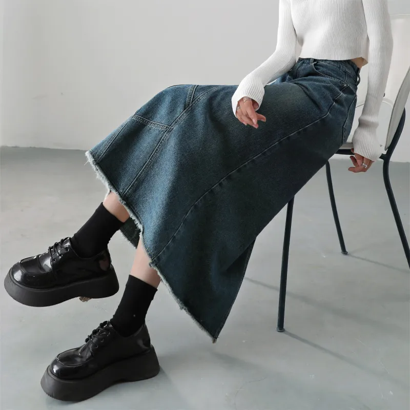 HIPPIEMISS Denim Long Skirts Women's Vintage Blue-6