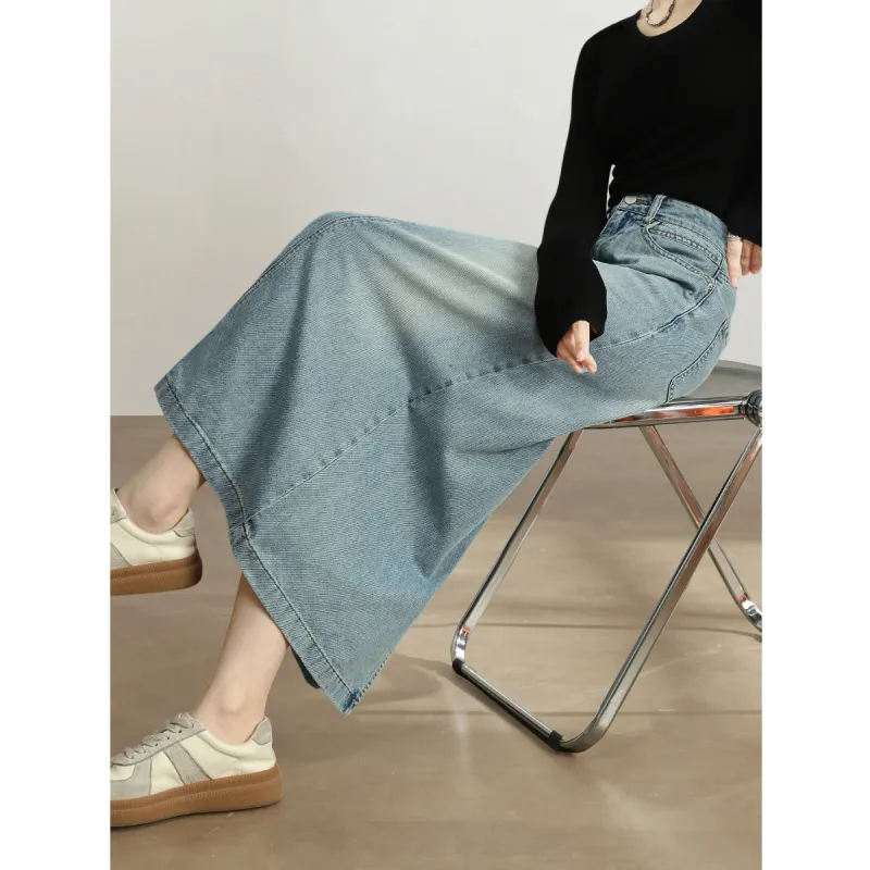 HIPPIEMISS Denim Long Skirt Women's Light Blue-7