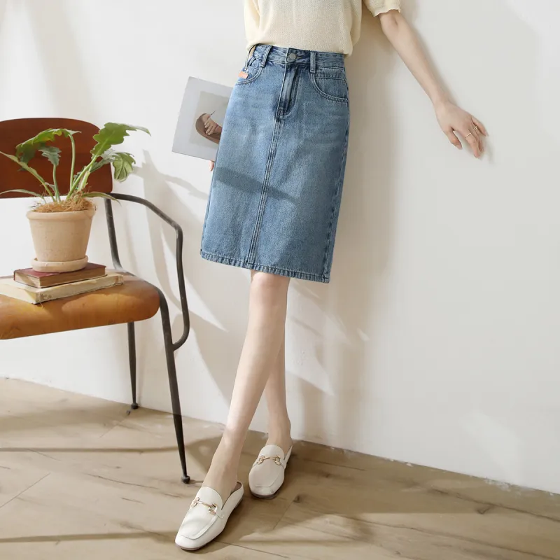 HIPPIEMISS Denim Long Skirts Women's Washed Color-4