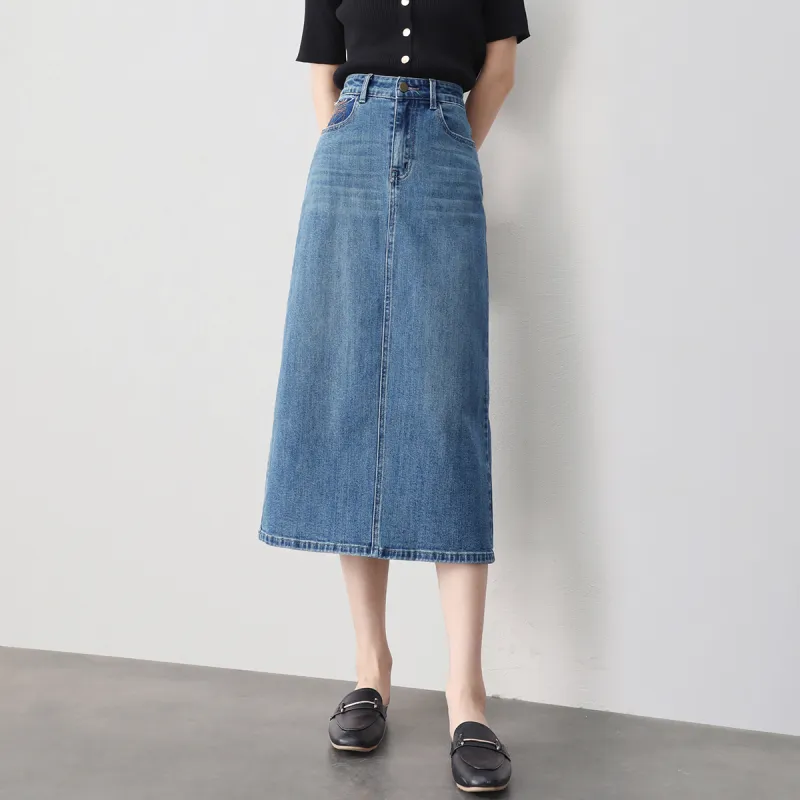 HIPPIEMISS Denim Long Skirts Women's Vintage Blue-9