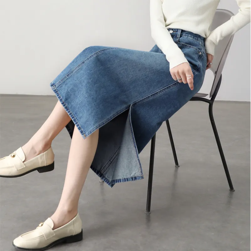 HIPPIEMISS Denim Long Skirts Women's Vintage Blue-6