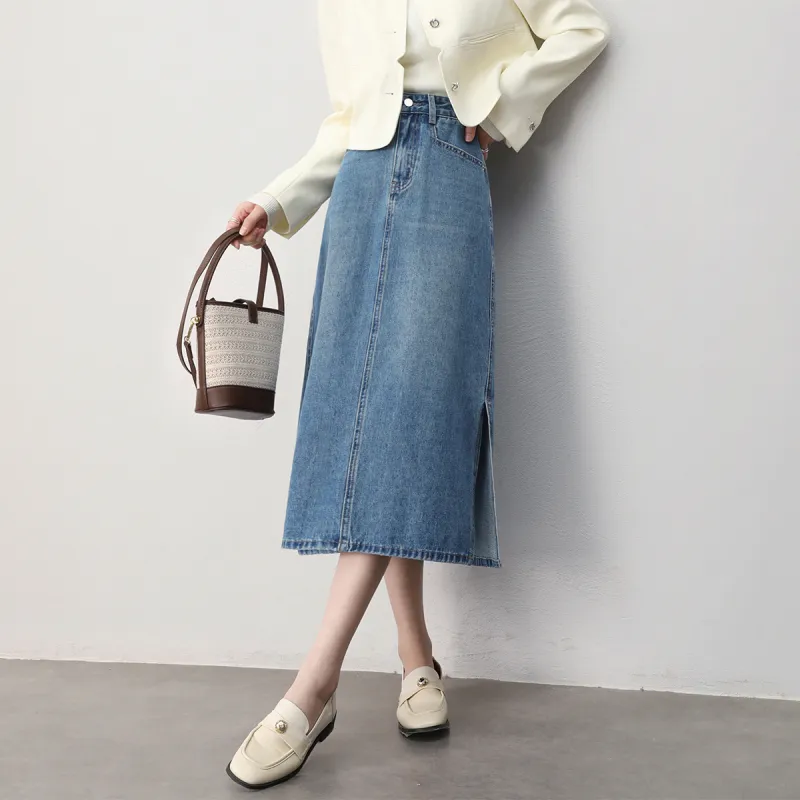 HIPPIEMISS Denim Long Skirts Women's Vintage Blue-4