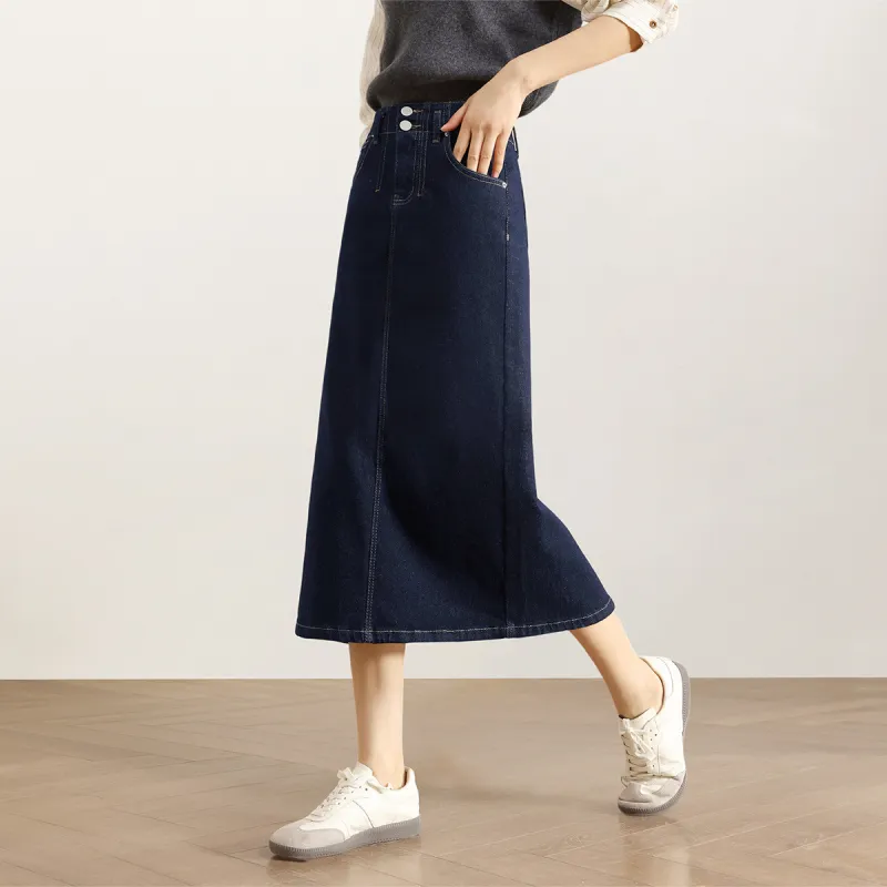 HIPPIEMISS Denim Long Skirts Women's Normal Washed Blue-2