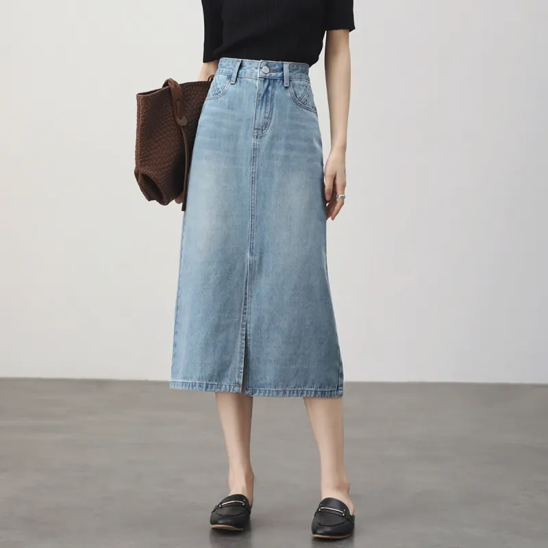 HIPPIEMISS Denim Long Skirt Women's Vintage Blue-11
