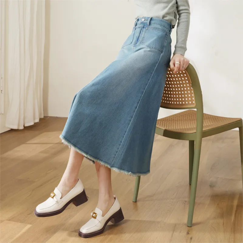 HIPPIEMISS Denim Long Skirts Women's Vintage Light Blue-6