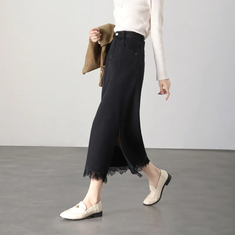 HIPPIEMISS Denim Long Skirts Women's Black-3