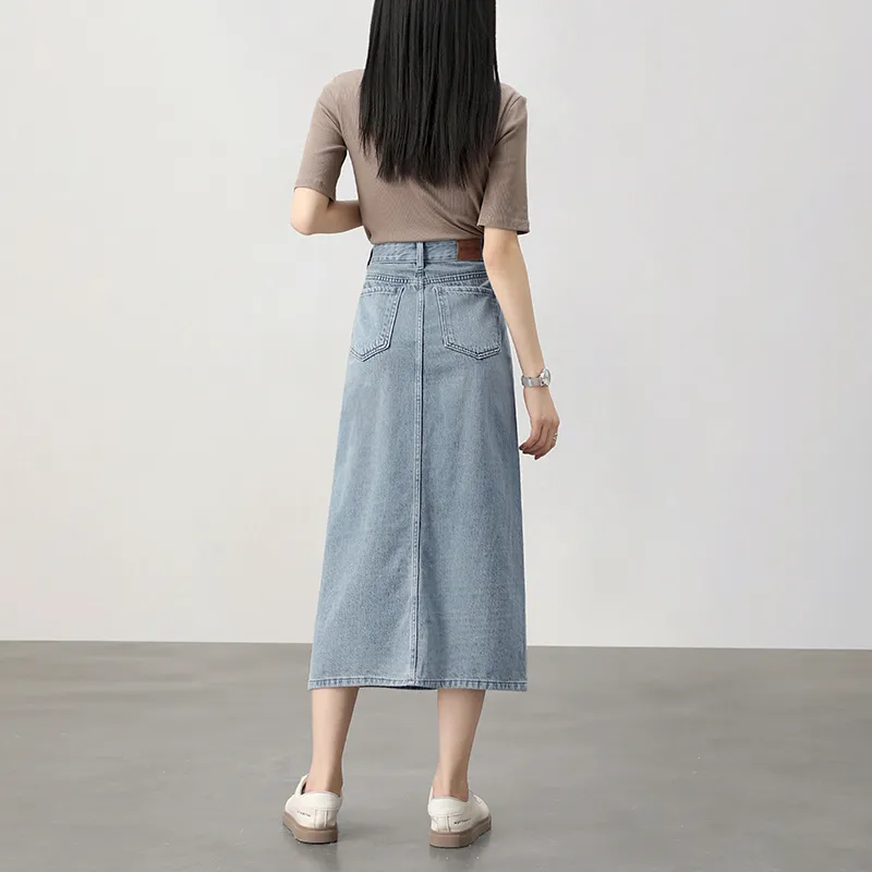 HIPPIEMISS Denim Long Skirts Women's Light Blue-5