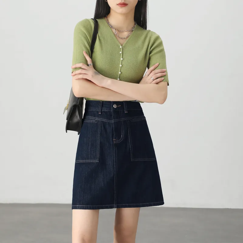 HIPPIEMISS Denim Short Skirts Women's Ink Wash Blue-2
