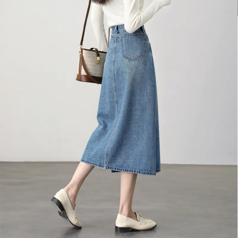 HIPPIEMISS Denim Long Skirts Women's Vintage Blue-3