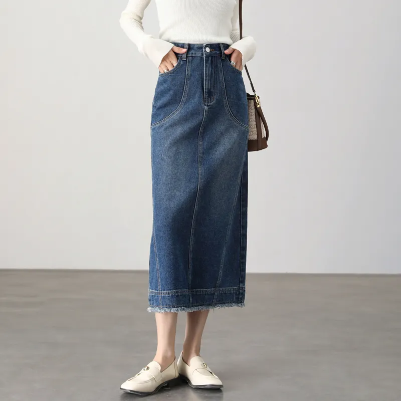 HIPPIEMISS Denim Long Skirts Women's Blue-4