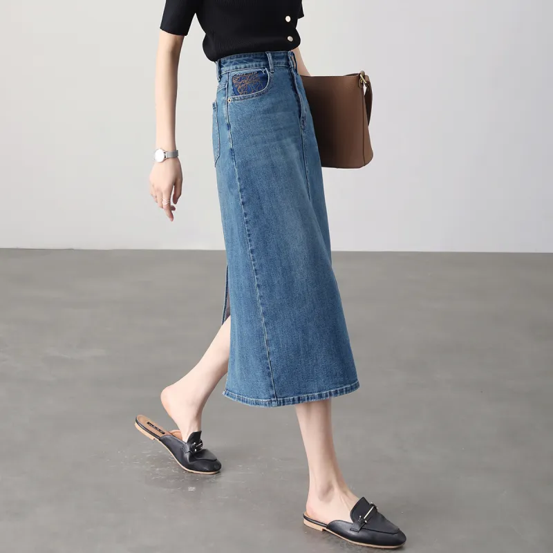 HIPPIEMISS Denim Long Skirts Women's Vintage Blue-3