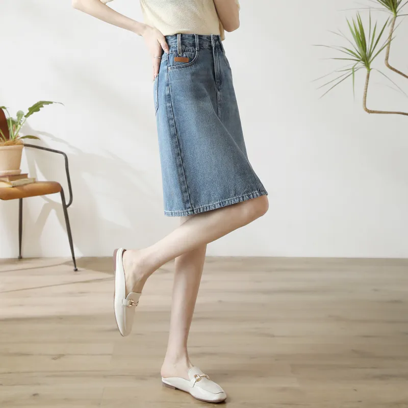HIPPIEMISS Denim Long Skirts Women's Washed Color-7