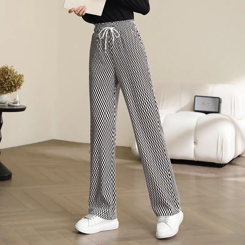 HIPPIEMISS Casual Pants Women's White Coffee Plaid-2