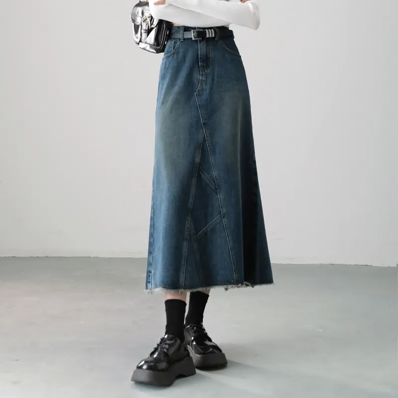 HIPPIEMISS Denim Long Skirts Women's Vintage Blue-3