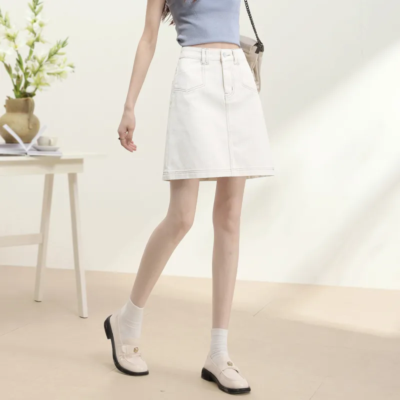 HIPPIEMISS Denim Short Skirts Women's Beige Apricot-4
