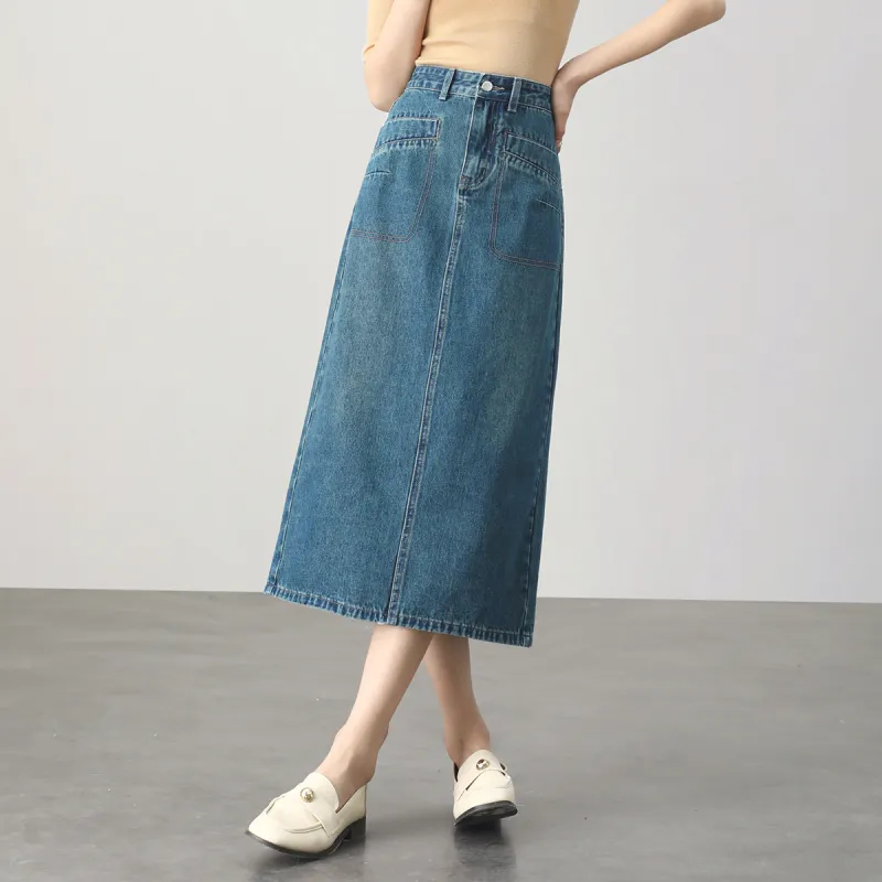 HIPPIEMISS Denim Long Skirts Women's Vintage Blue-7