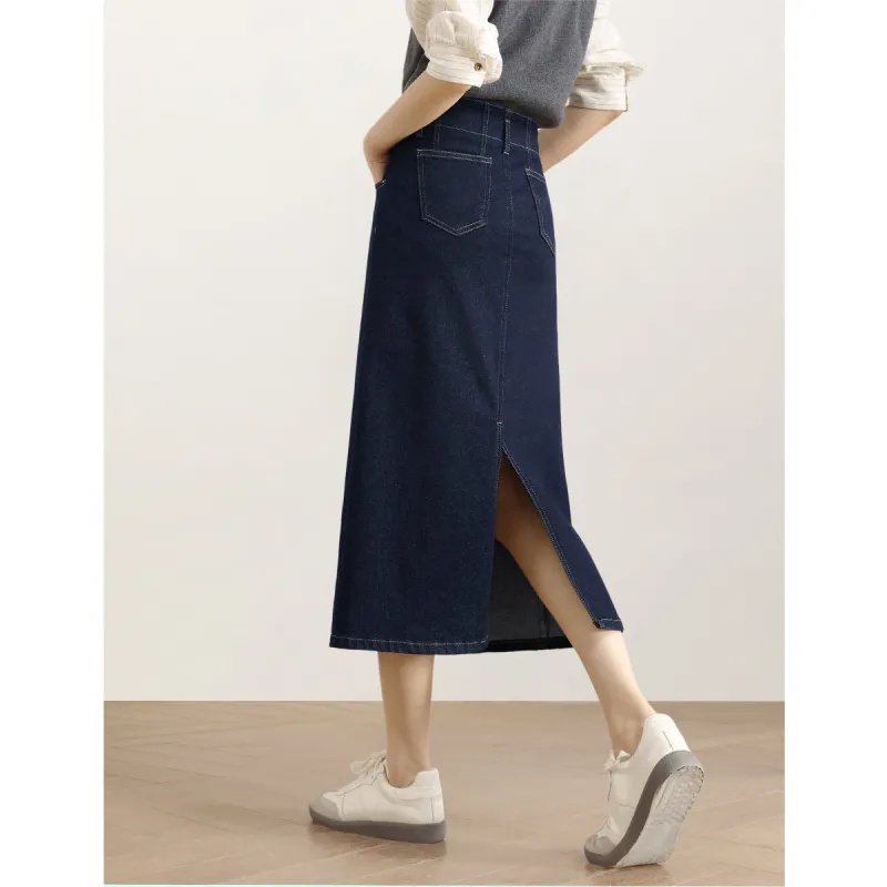 HIPPIEMISS Denim Long Skirts Women's Normal Washed Blue-7