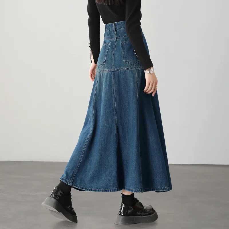 HIPPIEMISS Denim Long Skirts Women's Vintage Blue-4